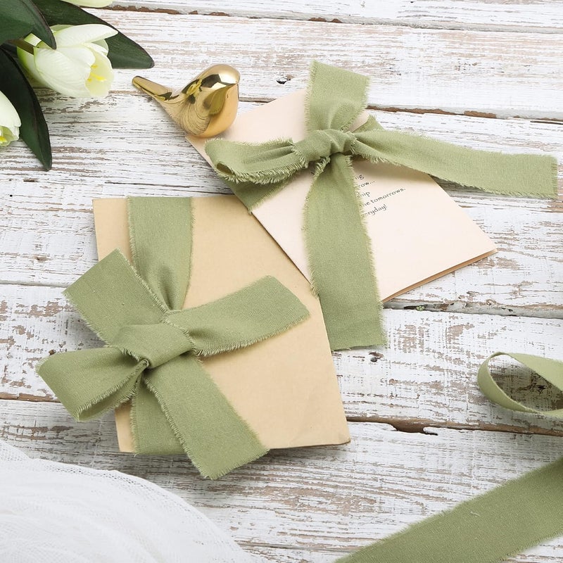 Keypan Sage Green Ribbon 1-1/2 x 15 Yards Handmade Cotton Frayed Fringe Fabric Ribbons for Crafts Flower Bouquets Wedding Baby Shower Home DIY Decor - Image 4